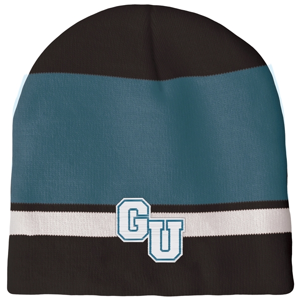 High quality, soft, and warm custom jacquard knit beanie with pom... from ASI 80228 Quinn