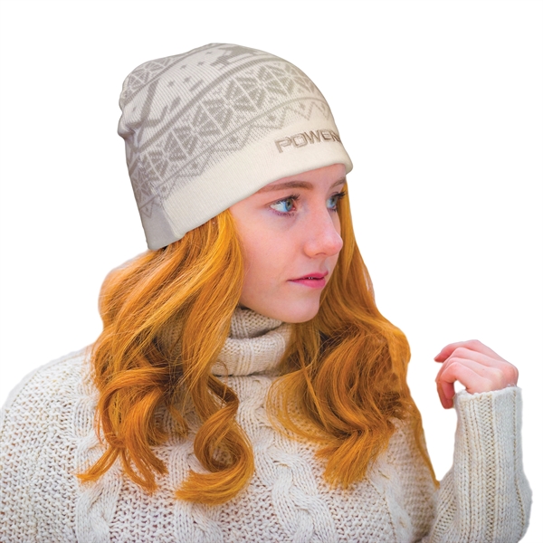 High quality, soft, and warm custom jacquard knit beanie with pom... from ASI 80228 Quinn