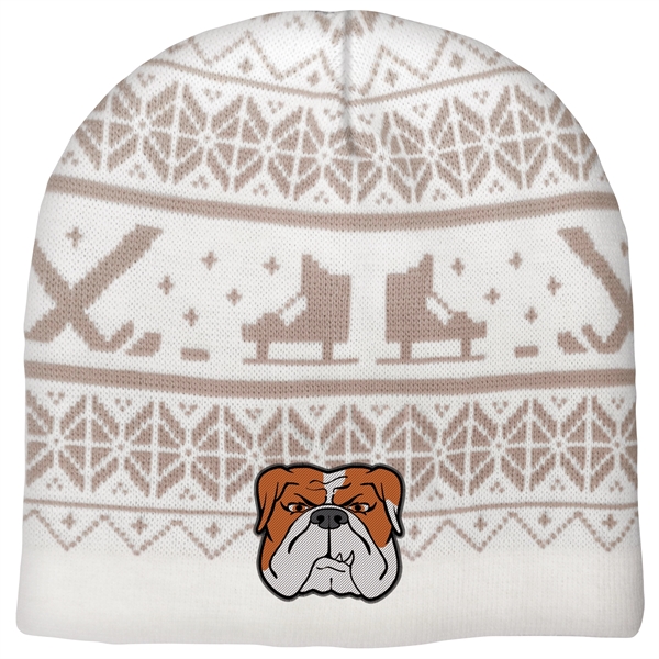 High quality, soft, and warm custom jacquard knit beanie with pom... from ASI 80228 Quinn