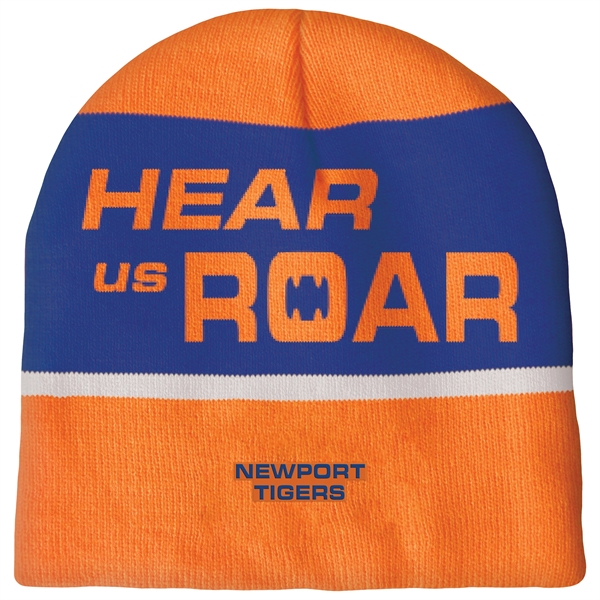 High quality, soft, and warm custom jacquard knit beanie with pom... from ASI 80228 Quinn