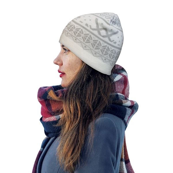 High quality, soft, and warm custom jacquard knit beanie with pom... from ASI 80228 Quinn