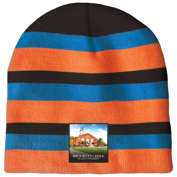 High quality, soft, and warm custom jacquard knit beanie with pom... from ASI 80228 Quinn