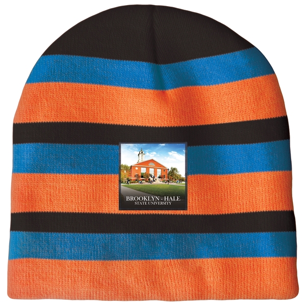 High quality, soft, and warm custom jacquard knit beanie with pom... from ASI 80228 Quinn