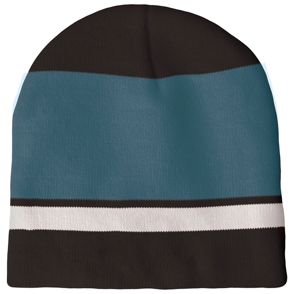 High quality, soft, and warm custom jacquard knit beanie with pom... from ASI 80228 Quinn