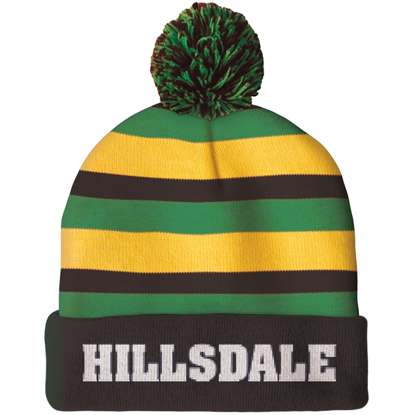 High quality, soft, and warm custom jacquard knit beanie with pom... from ASI 80228 Quinn