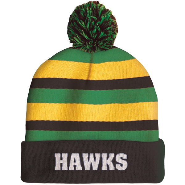 High quality, soft, and warm custom jacquard knit beanie with pom... from ASI 80228 Quinn