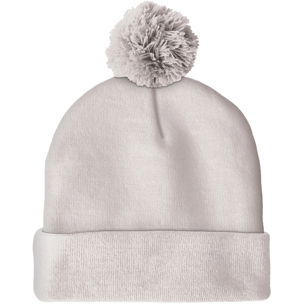 High quality, soft, and warm custom jacquard knit beanie with pom... from ASI 80228 Quinn