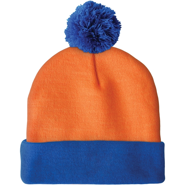 High quality, soft, and warm custom jacquard knit beanie with pom... from ASI 80228 Quinn