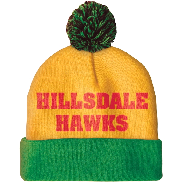 High quality, soft, and warm custom jacquard knit beanie with pom... from ASI 80228 Quinn