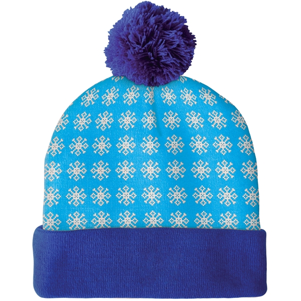 High quality, soft, and warm custom jacquard knit beanie with pom... from ASI 80228 Quinn