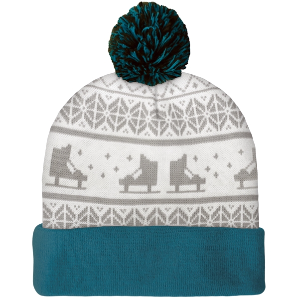 High quality, soft, and warm custom jacquard knit beanie with pom... from ASI 80228 Quinn