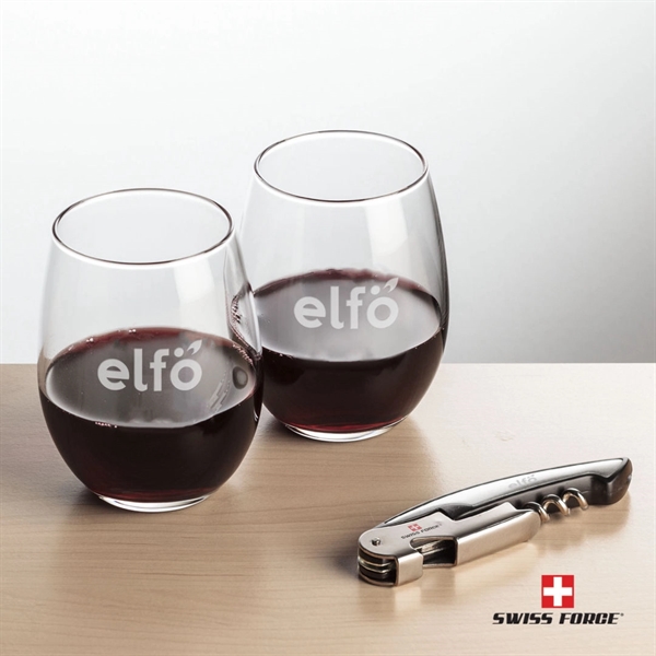Giftset includes 2 Stanford stemless wine glasses and Swiss Force® Impressive... from ASI 84592 St Regis Group