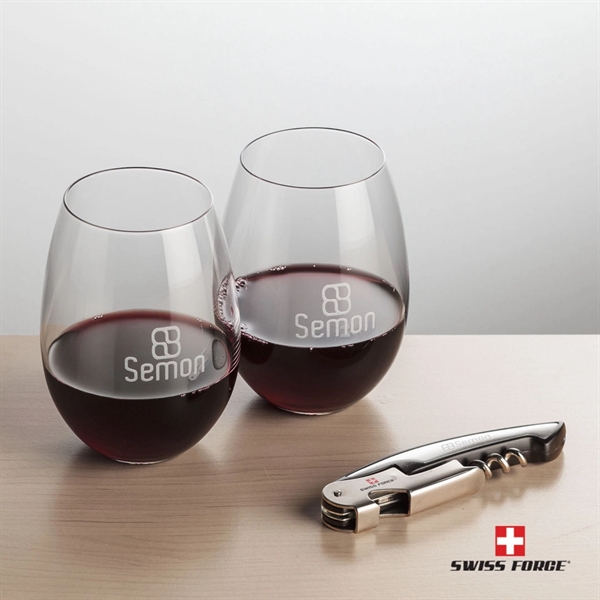 Giftset includes 2 Carlita Stemless wine glasses and Swiss Force® Impressive... from ASI 84592 St Regis Group