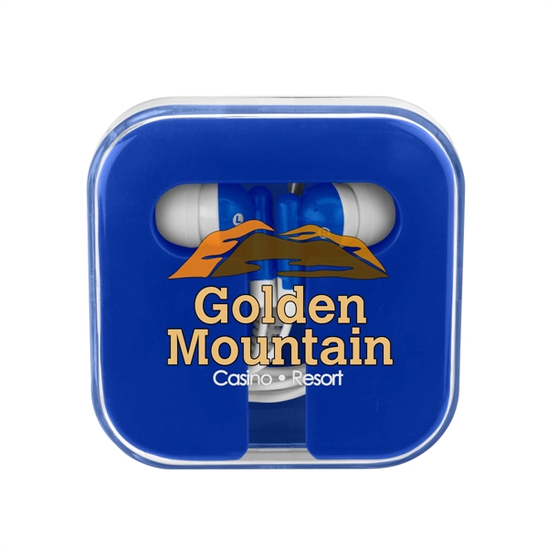 Ear Buds in Square Case.  Protective Plastic Travel Case. ... from ASI 61125 Hit Promotional Products / Hit®