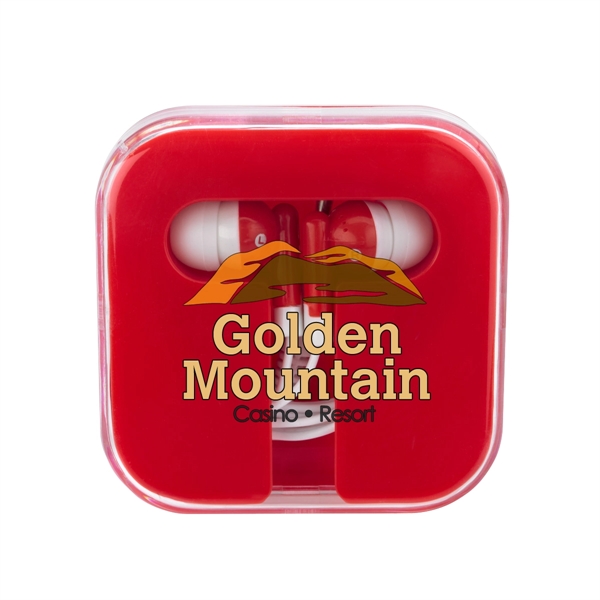 Ear Buds in Square Case.  Protective Plastic Travel Case. ... from ASI 61125 Hit Promotional Products / Hit®