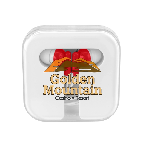 Ear Buds in Square Case.  Protective Plastic Travel Case. ... from ASI 61125 Hit Promotional Products / Hit®