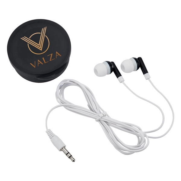 Ear Buds in Round Plastic Case. Works with Most Audio Devices.... from ASI 61125 Hit Promotional Products / Hit®