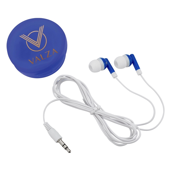 Ear Buds in Round Plastic Case. Works with Most Audio Devices.... from ASI 61125 Hit Promotional Products / Hit®