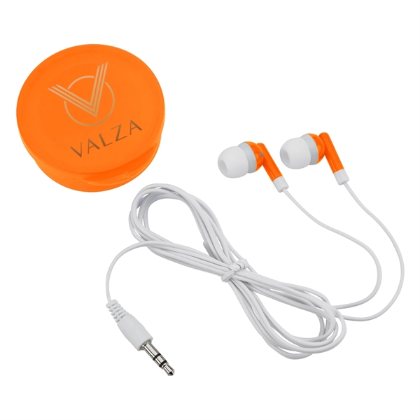 Ear Buds in Round Plastic Case. Works with Most Audio Devices.... from ASI 61125 Hit Promotional Products / Hit®