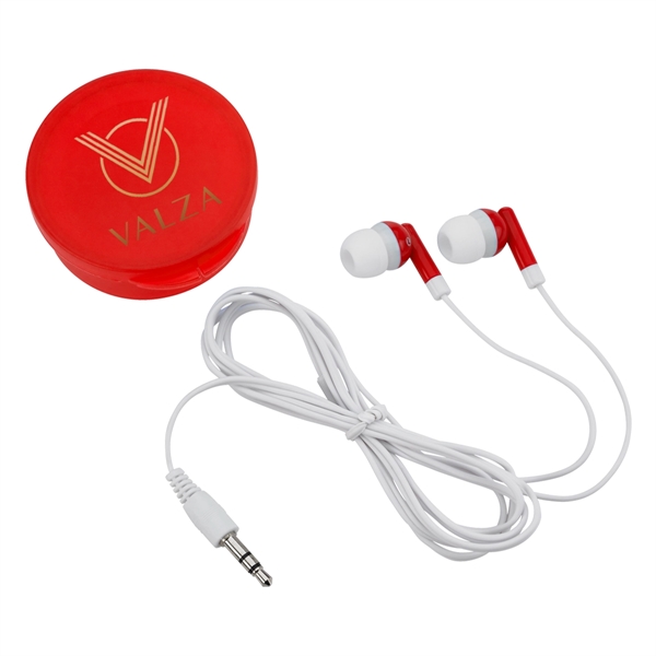 Ear Buds in Round Plastic Case. Works with Most Audio Devices.... from ASI 61125 Hit Promotional Products / Hit®