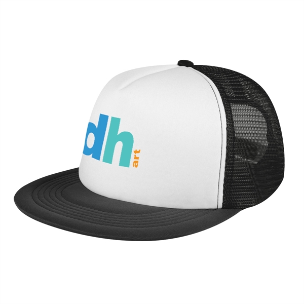 This Flat Bill Trucker Cap has a 100% Polyester Foam Crown,... from ASI 61125 Hit Promotional Products / Hit®
