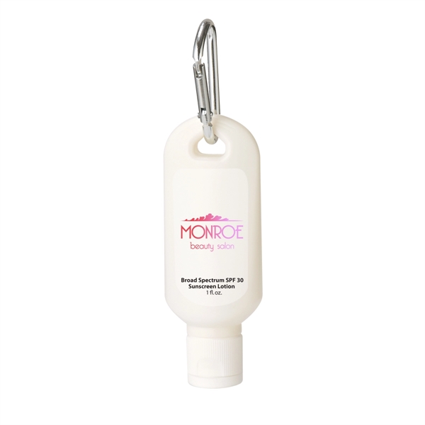 1 oz. SPF 30 Sunscreen with Carabiner. Broad Spectrum Formula Protects... from ASI 61125 Hit Promotional Products / Hit®