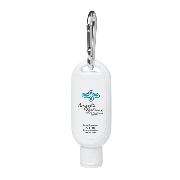 1.8 oz. SPF 30 Sunscreen with Carabiner. Broad Spectrum Formula Protects... from ASI 61125 Hit Promotional Products / Hit®