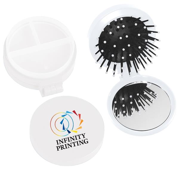 Three in one kit with mirror, hair brush, twist off lid... from ASI 61125 Hit Promotional Products / Hit®