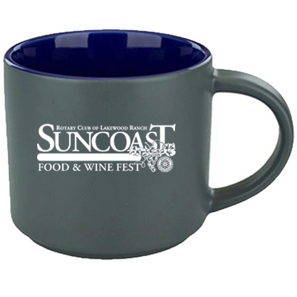 16 oz. mug with a satin gray exterior, glossy dark blue... from ASI 46573 Cooper & Clement Inc