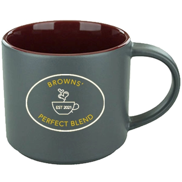 16 oz. mug with a satin gray exterior, glossy burgundy interior.... from ASI 46573 Cooper & Clement Inc