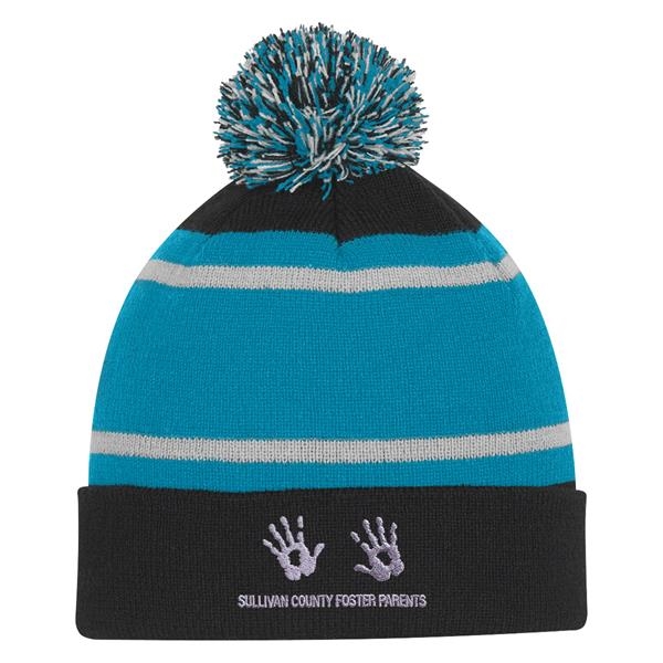 Tri-Tone Striped Pom Beanie With Cuff... from ASI 61125 Hit Promotional Products / Hit®