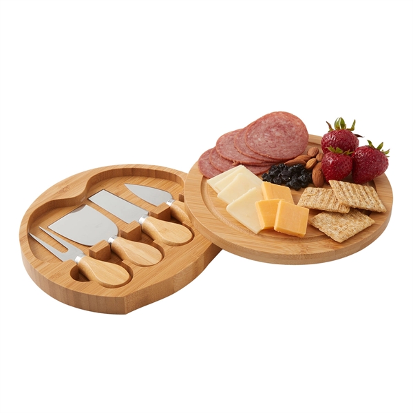 5 piece swivel top bamboo charcuterie cheese board set includes tray... from ASI 52840 Evans Manufacturing