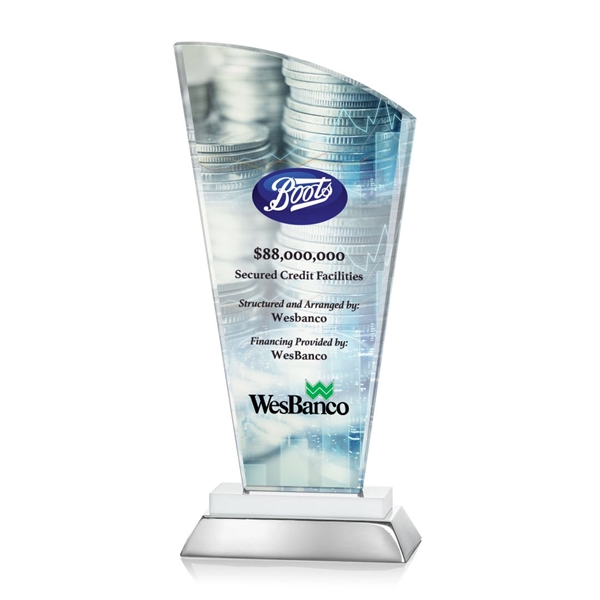 Unique curved optical award with white optical and aluminum base.... from ASI 84592 St Regis Group / St Regis