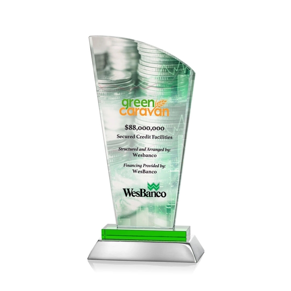 Unique curved optical award with green optical and aluminum base.... from ASI 84592 St Regis Group / St Regis