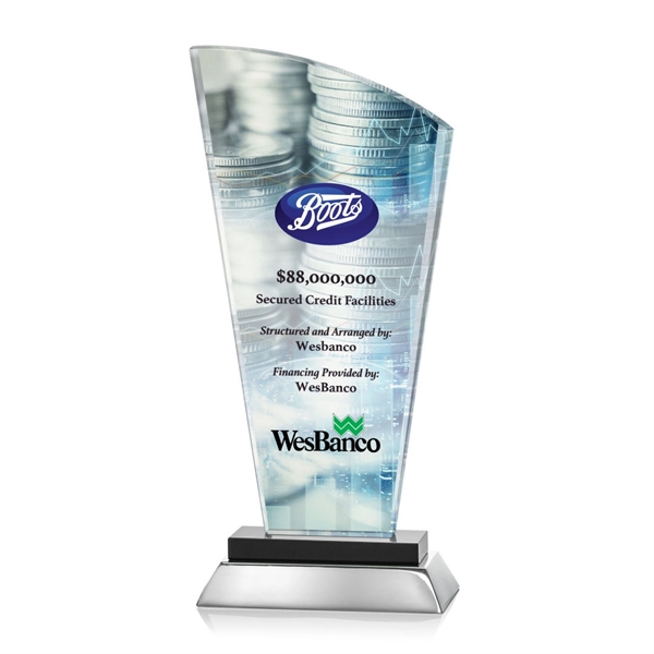 Unique curved optical award with black optical and aluminum base.... from ASI 84592 St Regis Group / St Regis