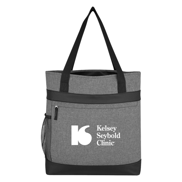 Polycanvas tote bag with front zippered pocket, side mesh pocket and... from ASI 61125 Hit Promotional Products / Hit®