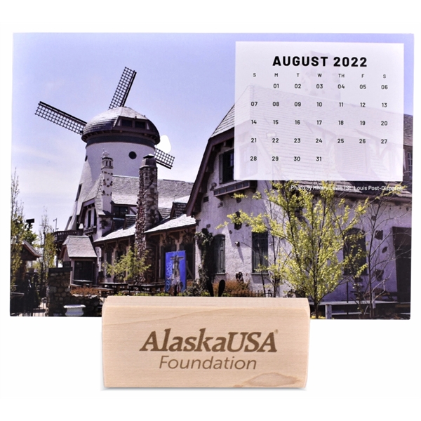 Wood Calendar Holder with 6 Custom Canlender Cards imprinted 2 sides... from ASI 72657 Active Life Promo / Ingrain Promo