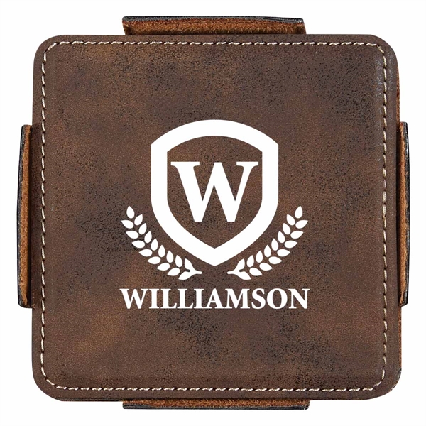 Coaster set made of polyurethane leather with four coasters that feature... from ASI 61125 Hit Promotional Products / Hit®