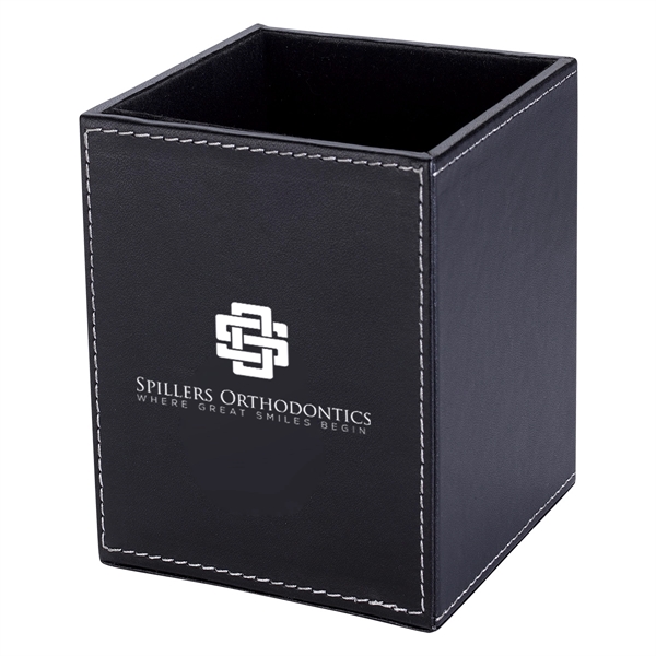 Polyurethane leatherette pen and pencil cup that measures 3 1/4" x... from ASI 61125 Hit Promotional Products / Hit®