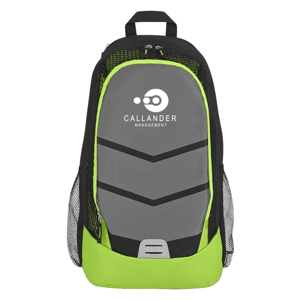 Backpack made of polyester with zippered top pocket, side mesh pockets... from ASI 61125 Hit Promotional Products / Hit®