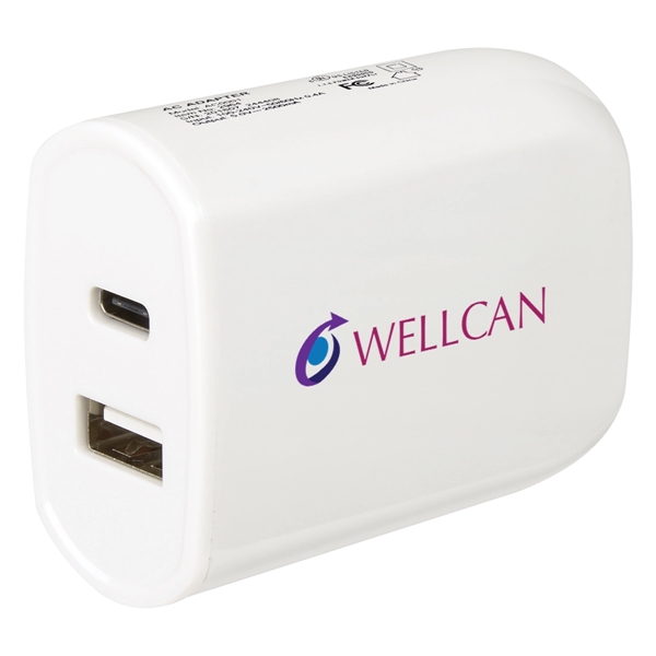 Wall adapter with folding prongs, a USB and Type-C output, and... from ASI 61125 Hit Promotional Products / Hit®