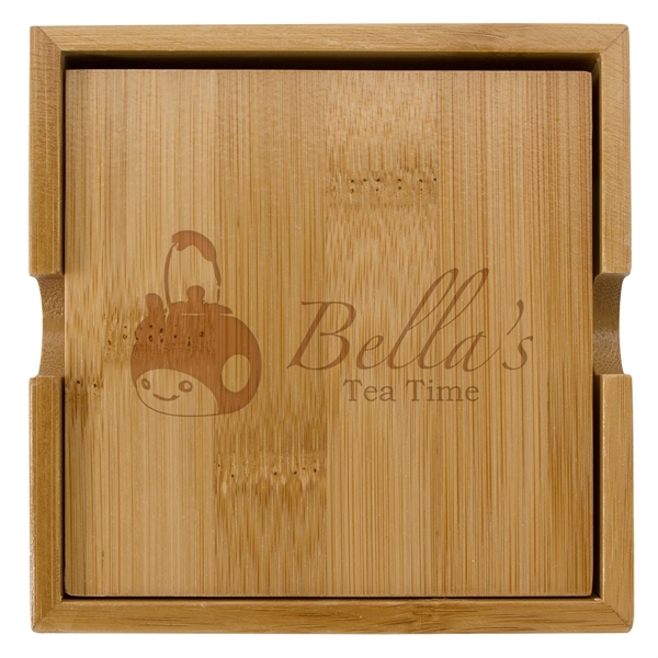 Bamboo coaster set measuring 4" x 4" for protecting tabletops from... from ASI 61125 Hit Promotional Products / Hit®