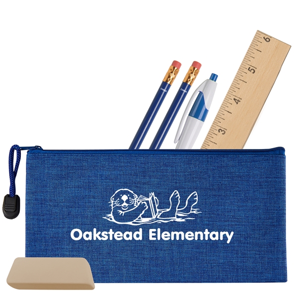 School kit with zippered pouch, pencils, pen, eraser and 6" wooden... from ASI 52840 Evans Manufacturing