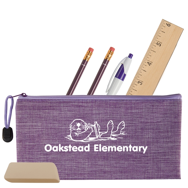 School kit with zippered pouch, pencils, pen, eraser and 6" wooden... from ASI 52840 Evans Manufacturing