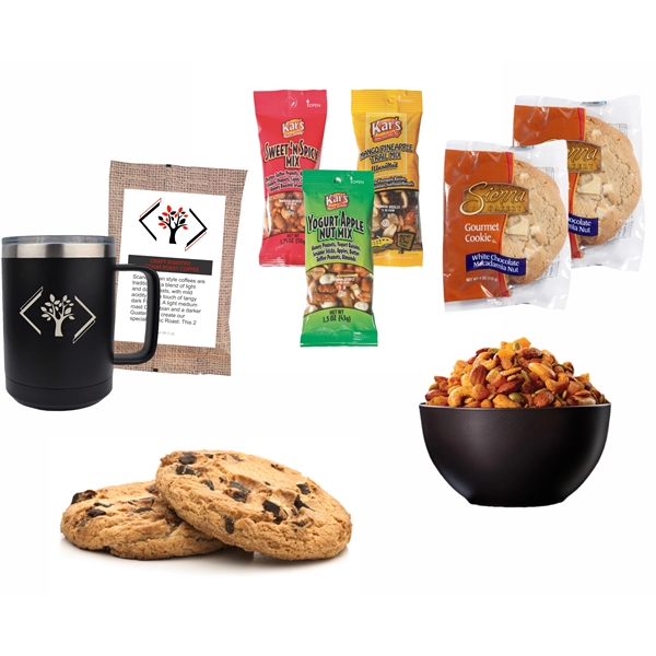 Welcome kit- Coffee mug with coffee, cookies and nuts... from ASI 72657 Active Life Promo