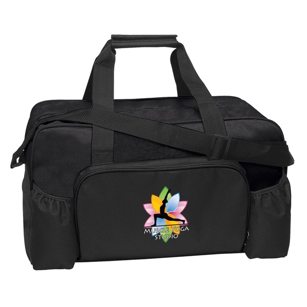 Polyester duffel bag with two side pockets for cell phone, water,... from ASI 61125 Hit Promotional Products / Hit®