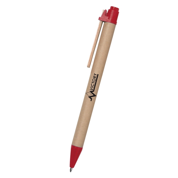 Eco-friendly pen with paper barrel, wooden clip and plunger action.... from ASI 61125 Hit Promotional Products / Hit®
