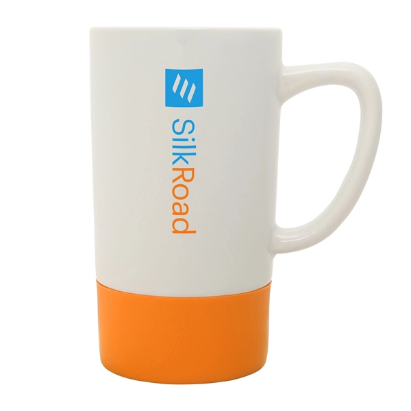 18 oz. white ceramic mug with colorful, non-slip silicone band at... from ASI 39820 Opusline (Benmex) / Opus Line