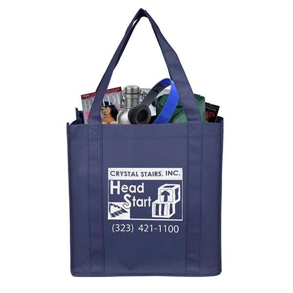 Non-woven polypropylene grocery tote bag with 20" handles, 8" gusset and... from ASI 62660 Innovation Line