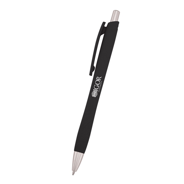 Plunger-action pen measuring 5 1/2" with a smooth rubber finish and... from ASI 61125 Hit Promotional Products / Hit®